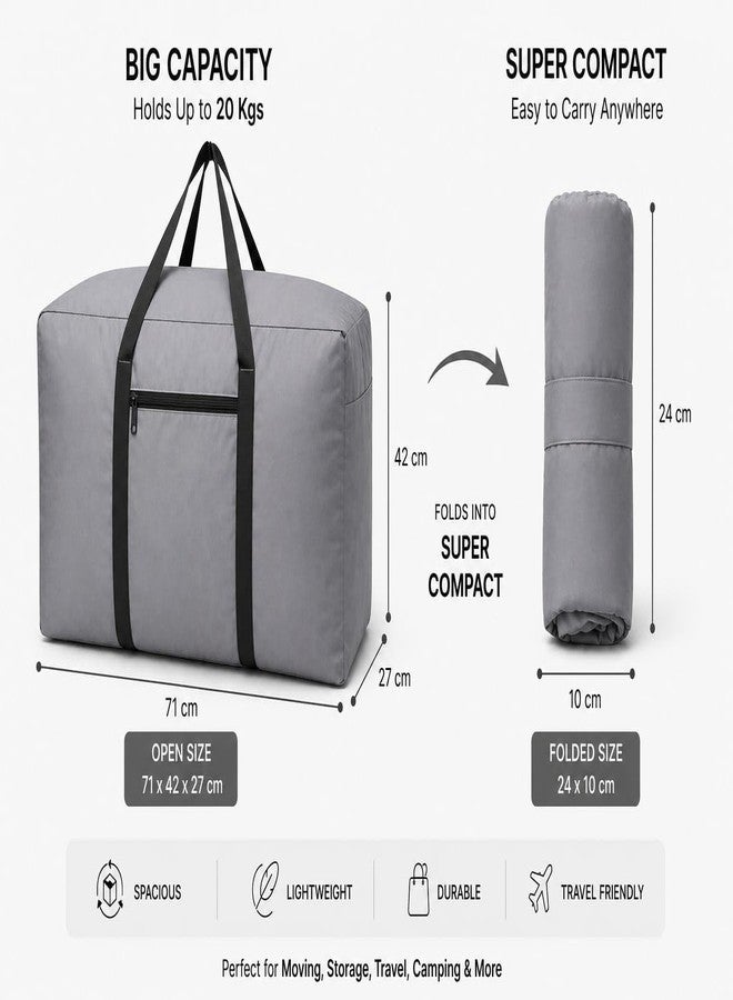 OSSUM Foldable Large Storage Duffle Bag | Heavy Duty Clothes Organizer Bag with Zipper & Handles | Space Saving Travel & Moving Bag | Waterproof, Lightweight, (Grey) (Capacity-25kg) - Image 3