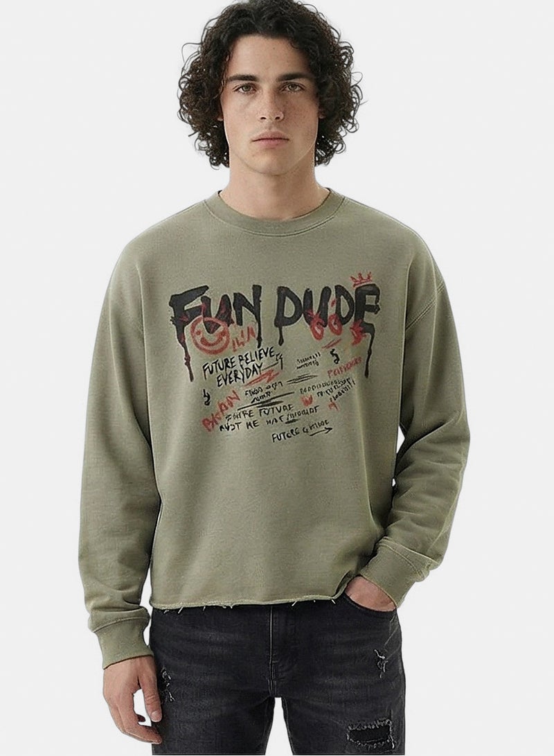 RAVIN Men Fun Dude Graphic Raw Hem Sweatshirt - Image 1