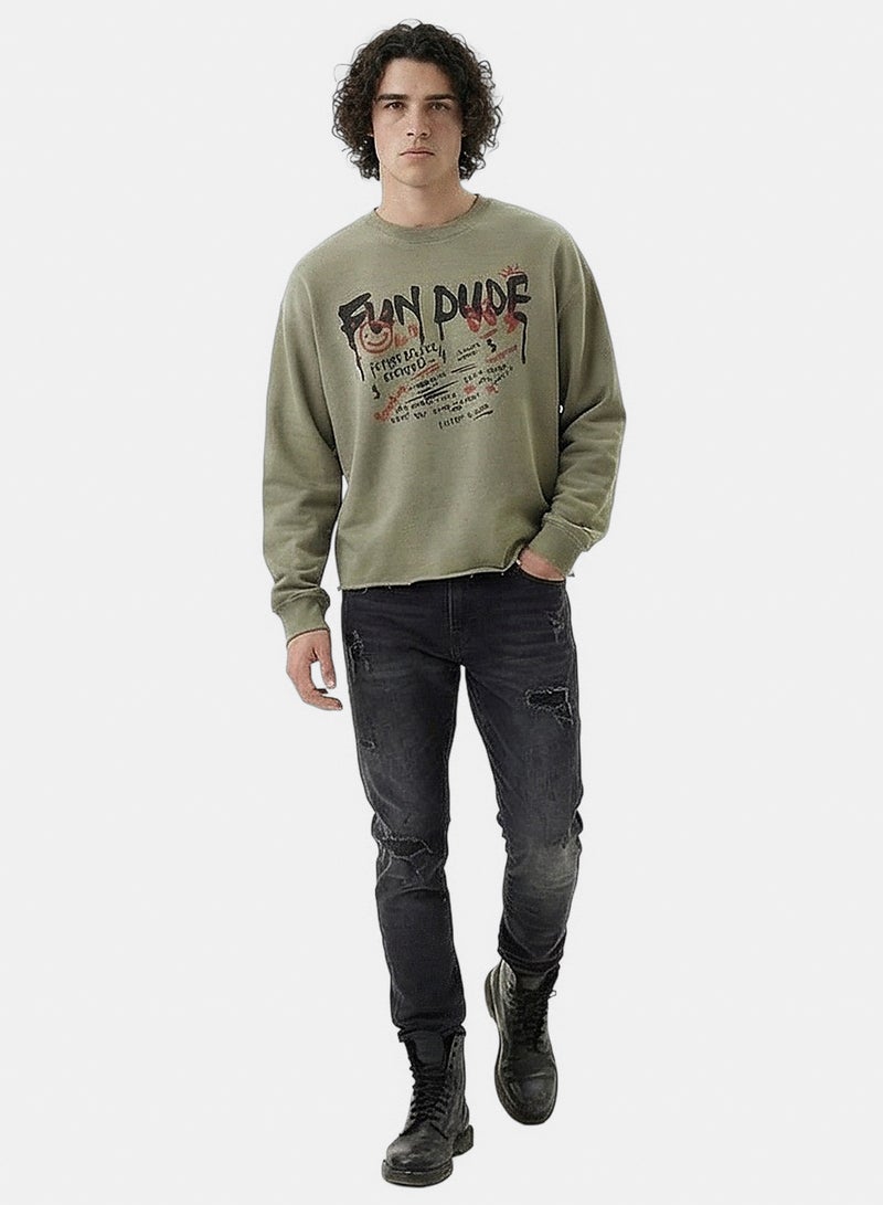 RAVIN Men Fun Dude Graphic Raw Hem Sweatshirt - Image 4