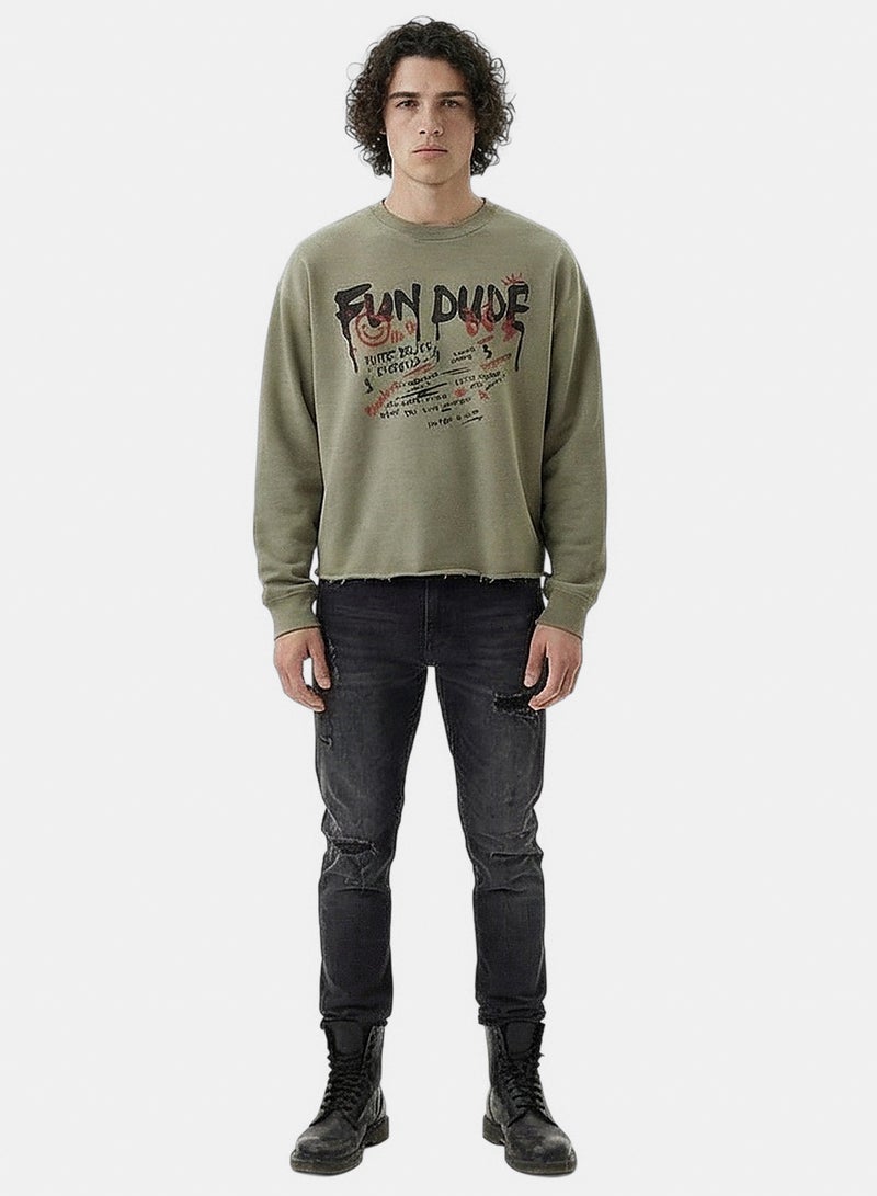 RAVIN Men Fun Dude Graphic Raw Hem Sweatshirt - Image 3