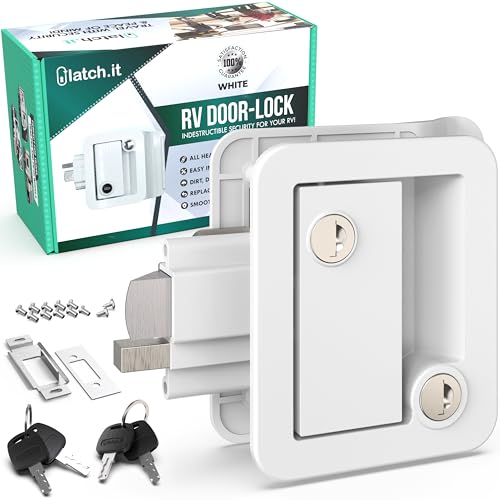LATCH.IT White RV Door Lock Replacement | Premium RV Door Handle & Camper Latch with 4 Keys | Trusted Trailer Lock for Travel Camper | Fits 2.75"x3.75" Holes | Travel Trailer Locks Replacement - Image 1