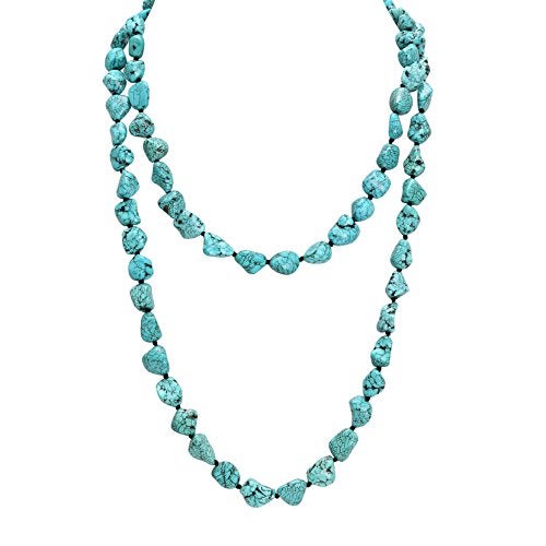 POTESSA Turquoise Beads Endless Necklace Long Knotted Stone Multi-Strand Layer Necklaces Handmade Jewelry 47'' - Image 1