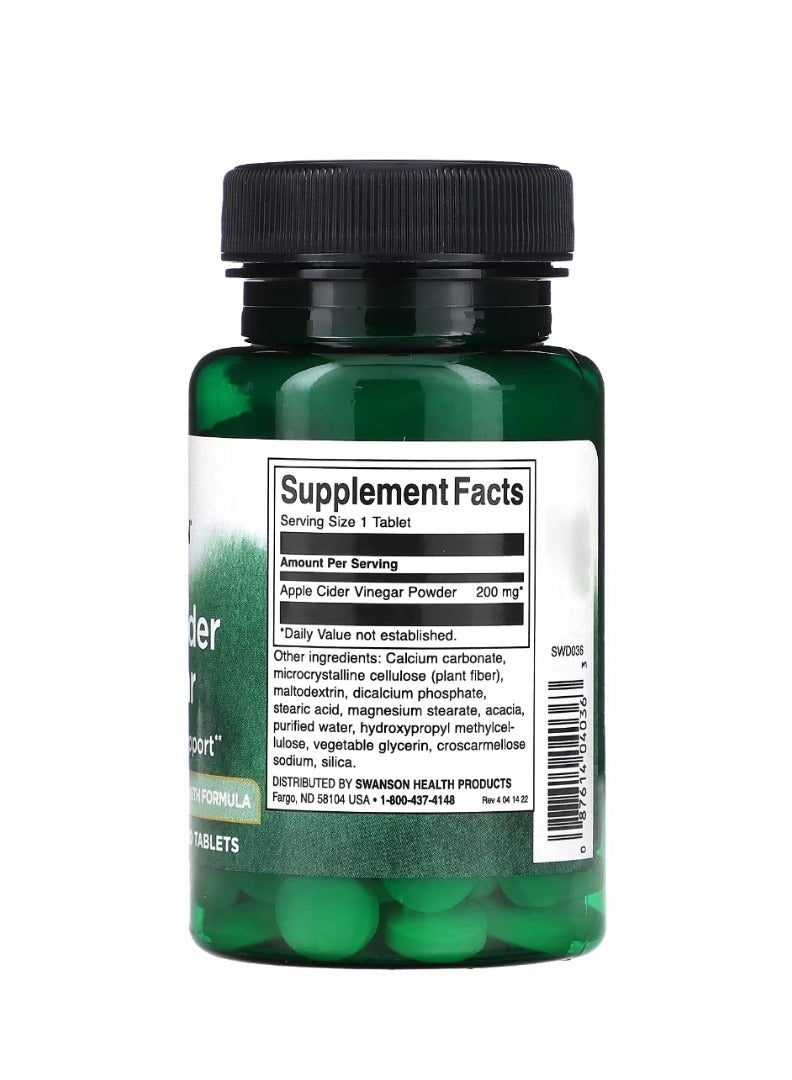 SWANSON Apple Cider Vinegar 200 Mg 120 Tablets - Image 2