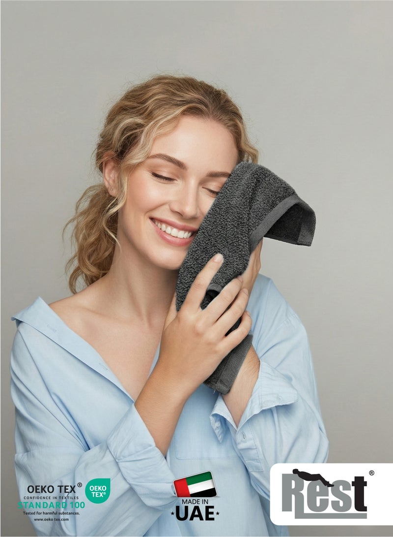 Rest 1Pc Face Towel 100% Cotton 30X30Cm , 12X12 Inches Grey Towel Soft And High Absorbent Super Soft Quality Towel - Image 2