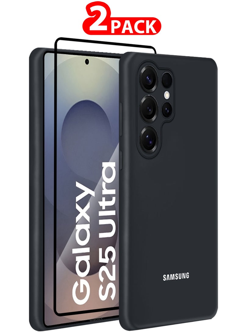 CATANES (for Samsung Galaxy S25 Ultra) 2Packs, Case Cover Ultra-Durable Soft Silicone Protective with Precise Cutouts and Anti-Slip Grip with Shock Proof Screen Protector -Black - Image 1