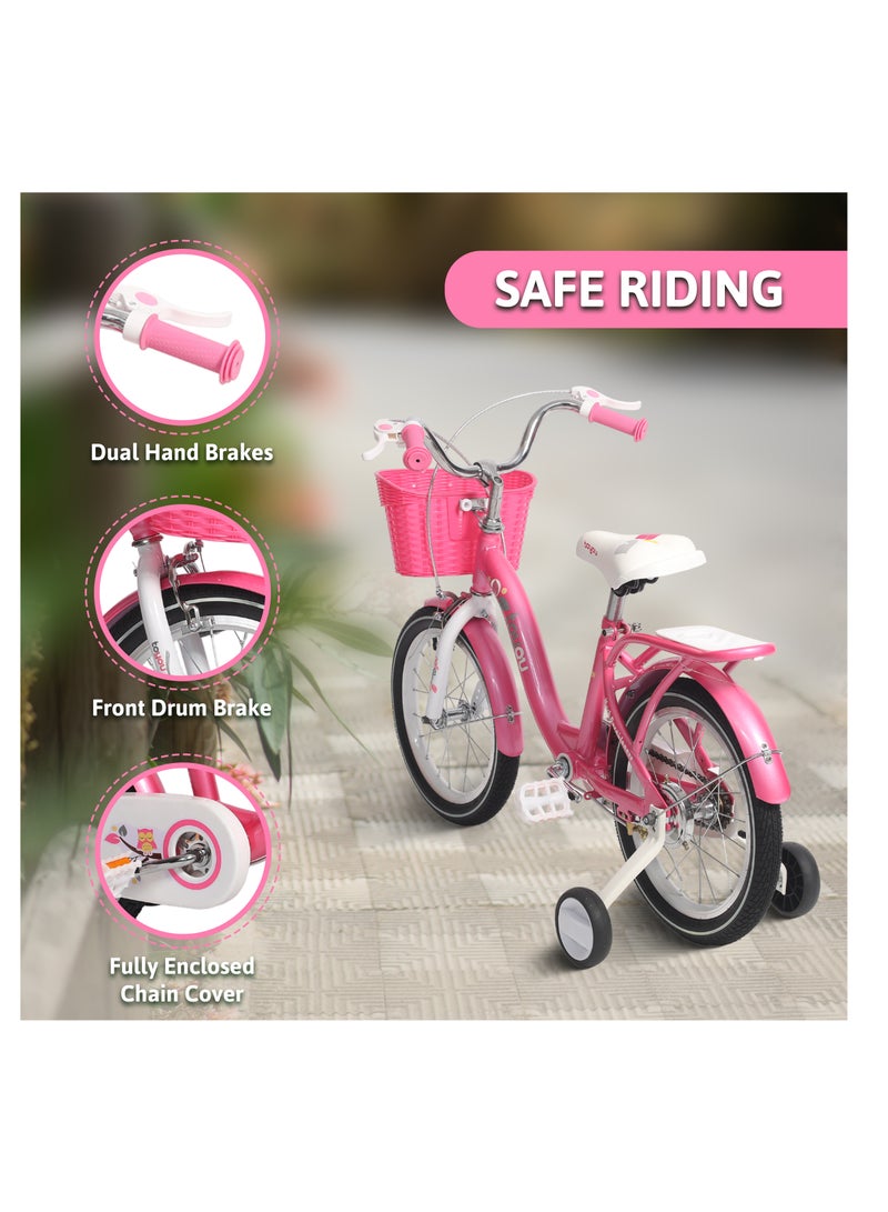 ENDLESS  Pink Steel Kids Bike with Back Seat, Hand Brakes and Basket | For Age 2 - 4 Years | 14 Inch Bike with High Quality Training Wheels and Fenders | Children Bicycle with 2.125" Wide Tyres - Image 5
