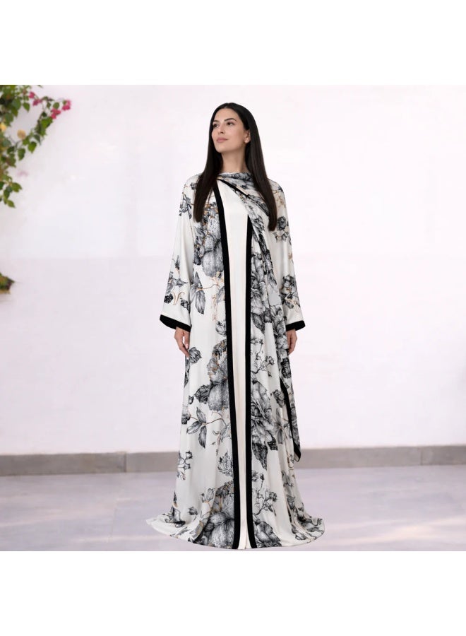 QABEELA RAM26 GRACE PRINT ABAYA - Image 1