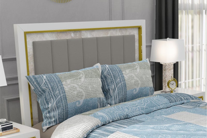 AQUA LINEN طقم ملاءات سرير مزدوجة من AQUA LINEN قطن بحجم كوين 250 TC مع 2 غطاء وسادة مطبوع - أزرق وأخضر - Image 3