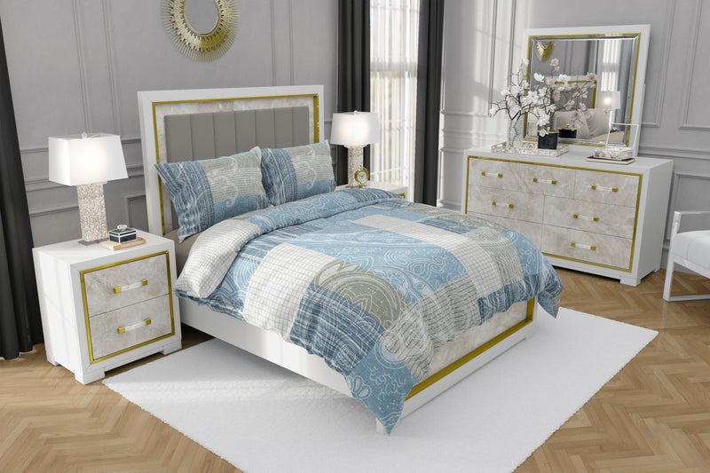 AQUA LINEN طقم ملاءات سرير مزدوجة من AQUA LINEN قطن بحجم كوين 250 TC مع 2 غطاء وسادة مطبوع - أزرق وأخضر - Image 2