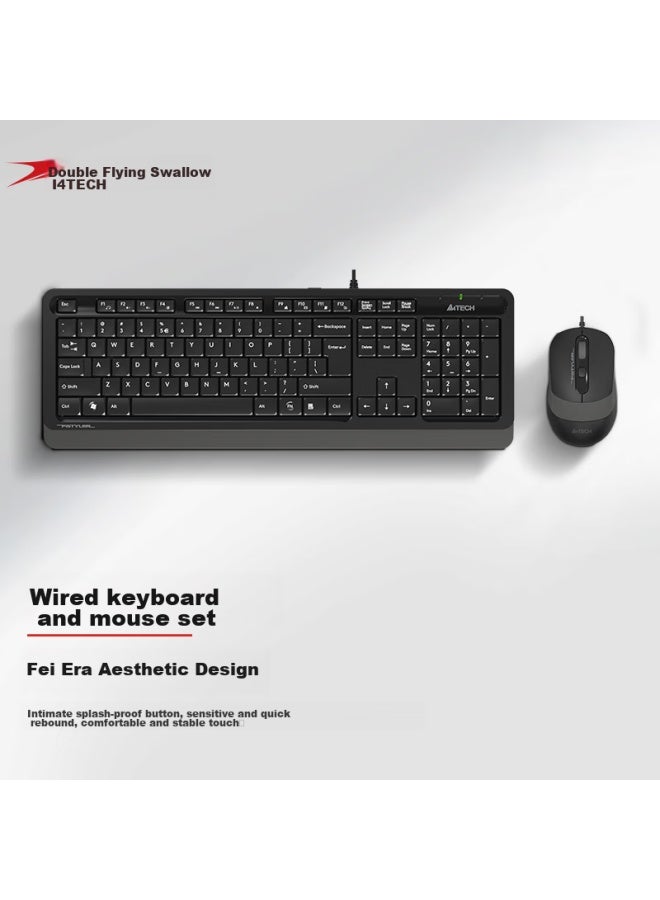 A4tech F1010 Fei Shidai Keyboard And Mouse Combo, Wired Keyboard And Mouse Set, Laptop Office External Membrane Keyboard And Mouse Combo, Su Kong Gray - Image 1