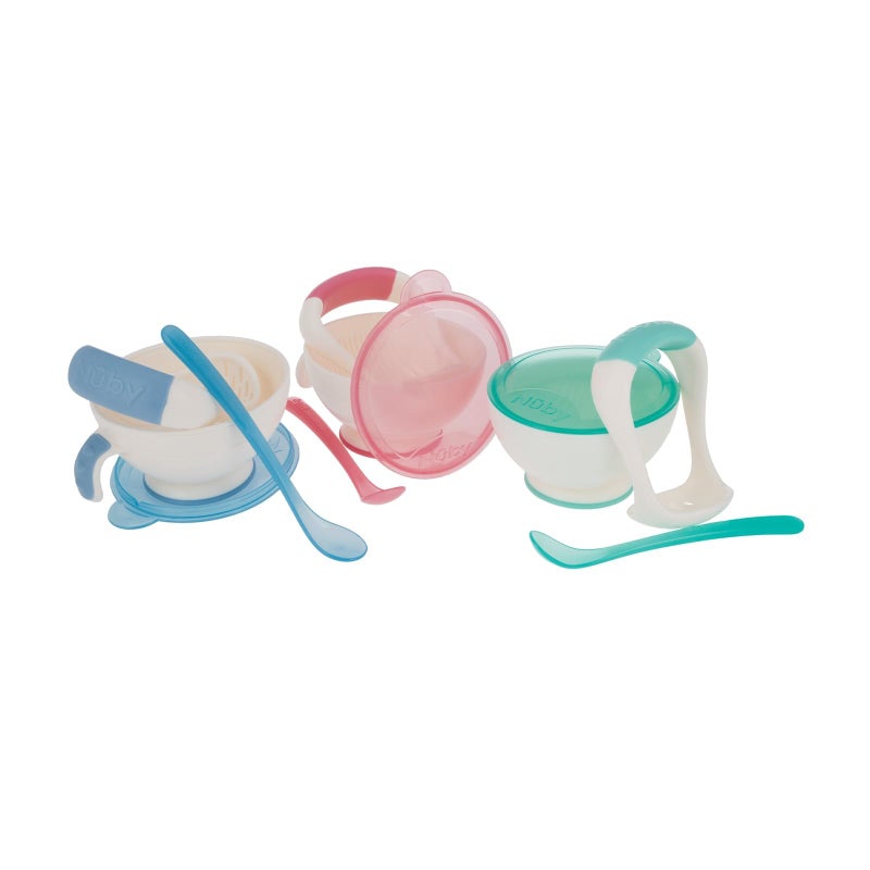 Nuby Garden Fresh Mash N' Feed Bowl with Spoon and Food Masher, Colors May Vary - Image 1