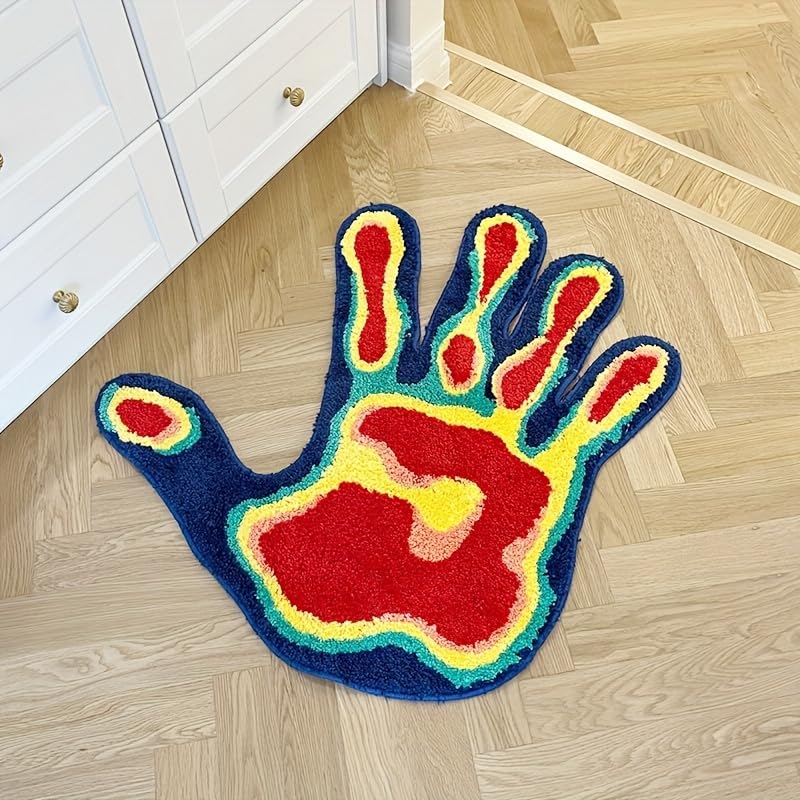 LAKEA Handmade Palm Rug Shape Tufted Carpet Plush Fluffy Soft Multiple Color Home Decor Living Room Bedroom Room Aesthetic (31.5X31.5 Inch) - Image 1