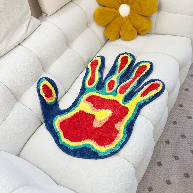 LAKEA Handmade Palm Rug Shape Tufted Carpet Plush Fluffy Soft Multiple Color Home Decor Living Room Bedroom Room Aesthetic (31.5X31.5 Inch) - Image 2