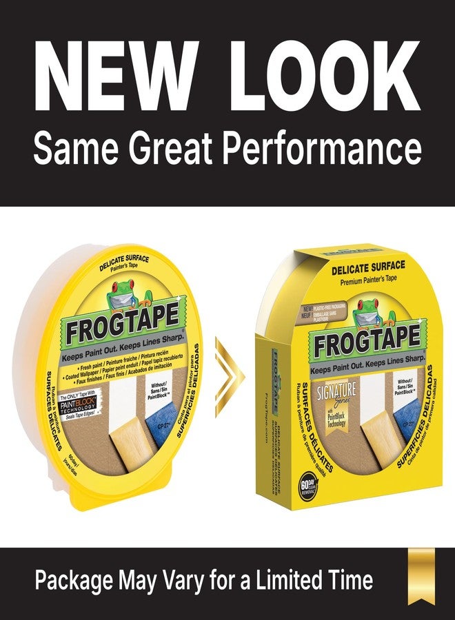 FrogTape Delicate Surface Painters Tape with PAINTBLOCK, 2 Inch Wide (1.88 In. x 60 Yds), Low Adhesion, Ideal for Freshly Painted Walls, Trim & Surfaces, Yellow, 1 Roll (280222) - Image 2