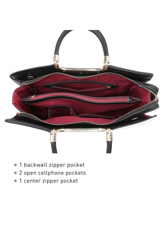DASEIN Womens Handbag Top Handle Shoulder Bag Tote Satchel Purse Work Bag with Matching Wallet (1-Black/Beige+White) Large - Image 4