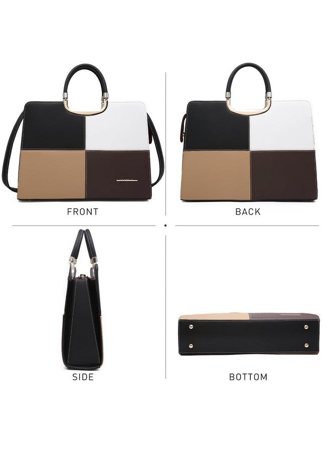 DASEIN Womens Handbag Top Handle Shoulder Bag Tote Satchel Purse Work Bag with Matching Wallet (1-Black/Beige+White) Large - Image 2