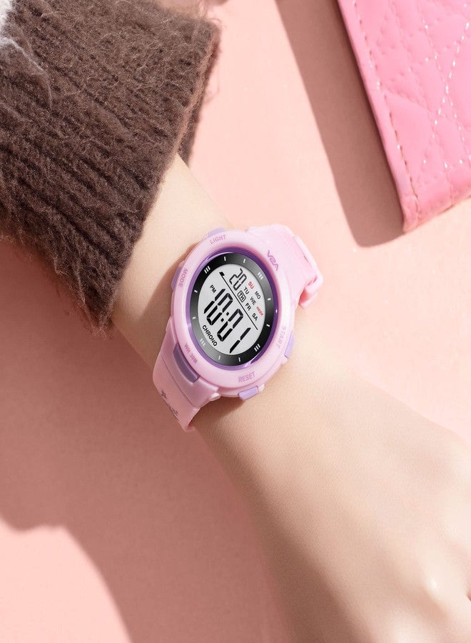 في 2 أية ساعة أطفال V2A مصنوعة من الراتنج بتصميم يونيكورن - ساعة رياضية رقمية مقاومة للماء بسوار مطبوع عليه رسوم متحركة للبنات من سن 5 إلى 13 عامًا، متعددة الوظائف حتى عمق 30 مترًا (مينا وسوار باللون الوردي) - Image 3