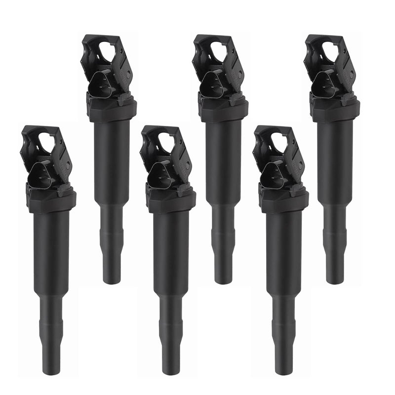 Ignition Coil Pack Set of 6 Fits for BMW 128i 135i 320i 323i 325Ci 328i 330Ci 335i 525i 528i 530i 535i 545i 745Li X3 X5 X6 M5 M6 Z4 1 Series Mini Cooper 22 25 30L Replaces UF592 UF571 0221504470