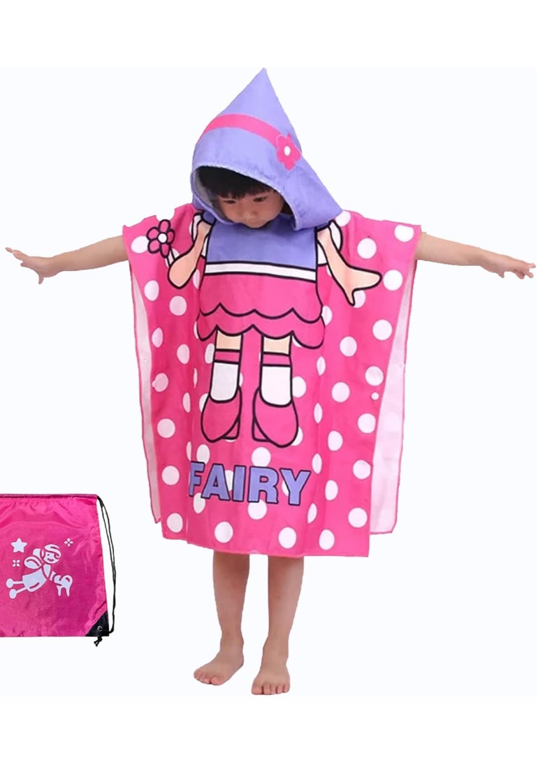 كيلا منشفة شاطئ بغطاء رأس للأطفال مع حقيبة حمل جميلة للأعمار من 1 إلى 6 سنوات، منشفة حمام بغطاء رأس للشاطئ والحمام وغطاء السباحة للمسبح (مقاس 60 × 120 سم، شكل جنية وردي)