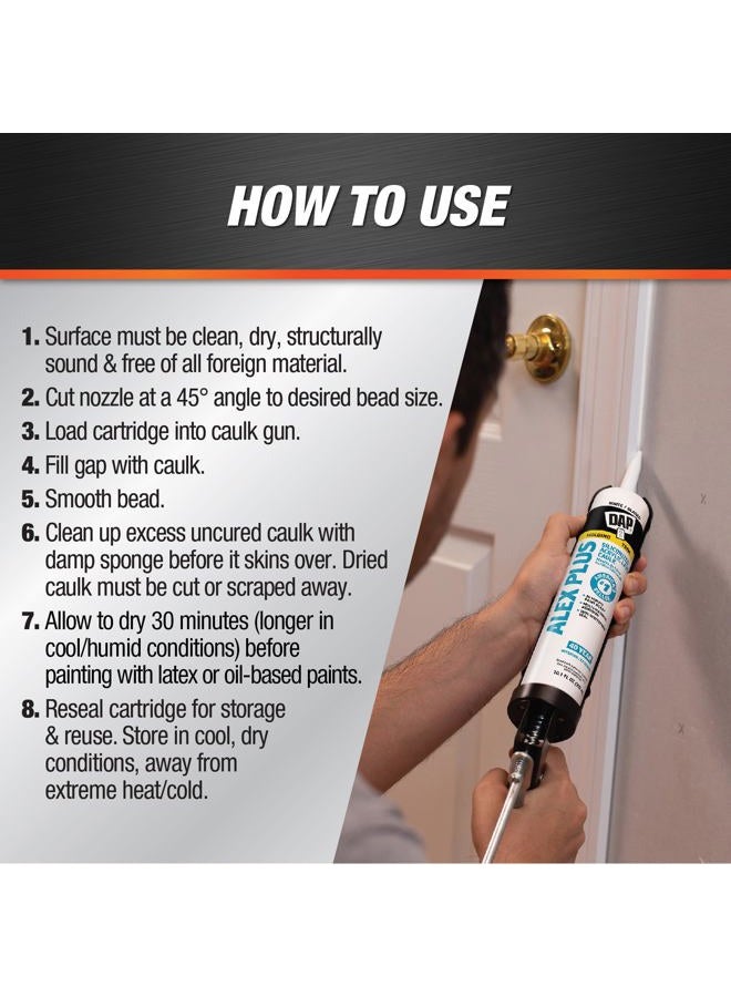 Dap INC 18152 10.1oz White Alex Plus Acrylic Latex Caulk with Silicone - Image 3