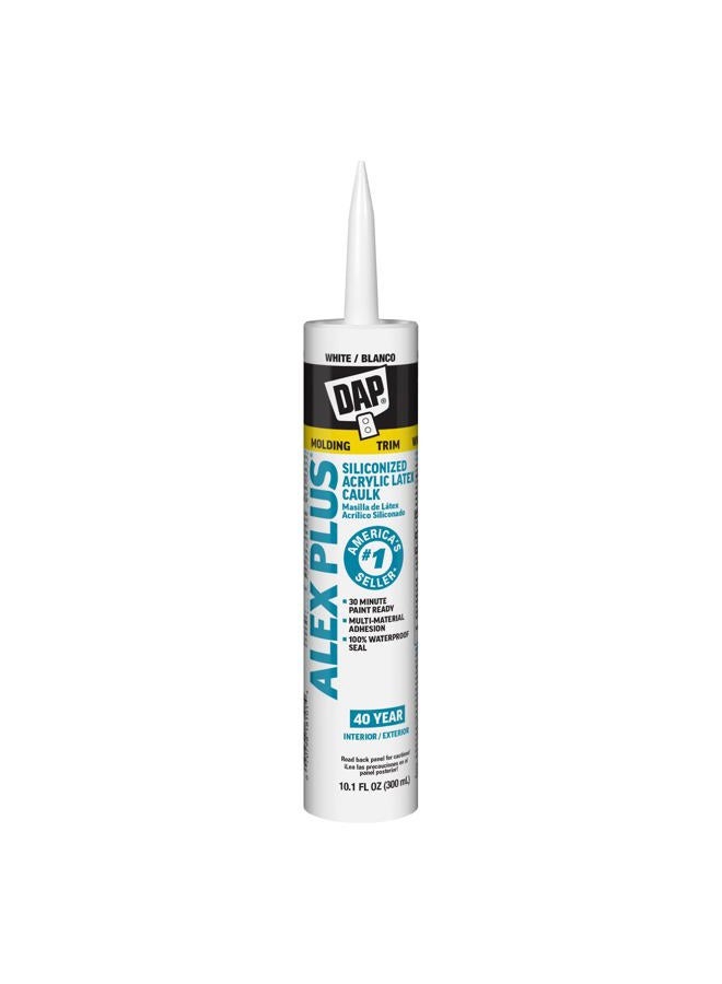 Dap INC 18152 10.1oz White Alex Plus Acrylic Latex Caulk with Silicone - Image 1