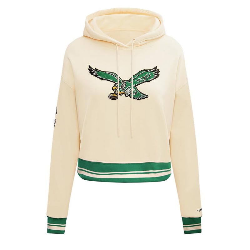 Pro Standard Womens NFL Philadelphia Eagles Retro Classics Cropped Pullover Hoodie Eggshell/Kelly Green XS - Image 1
