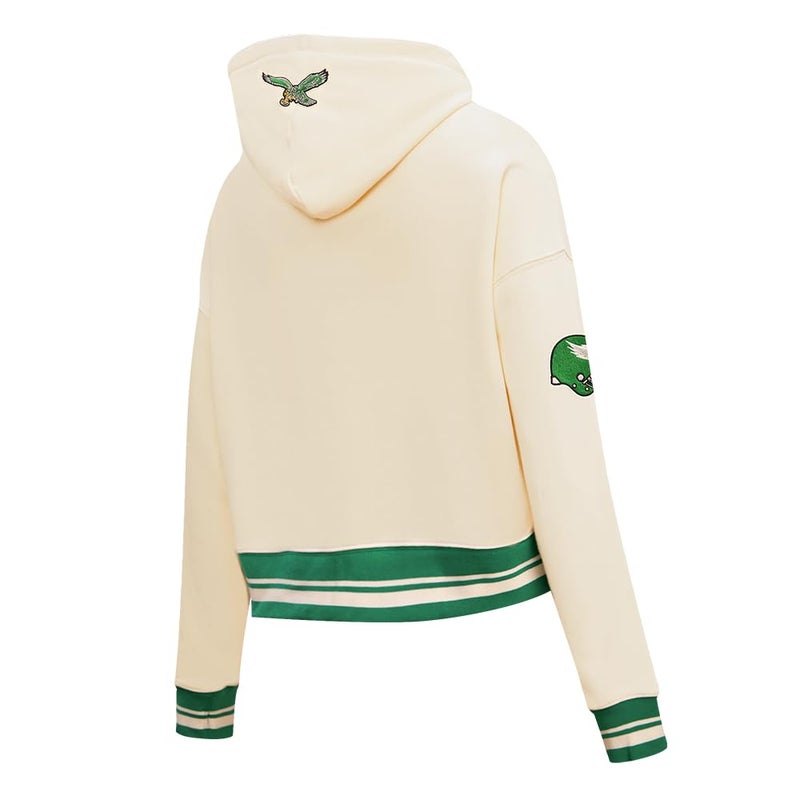 Pro Standard Womens NFL Philadelphia Eagles Retro Classics Cropped Pullover Hoodie Eggshell/Kelly Green XS - Image 3
