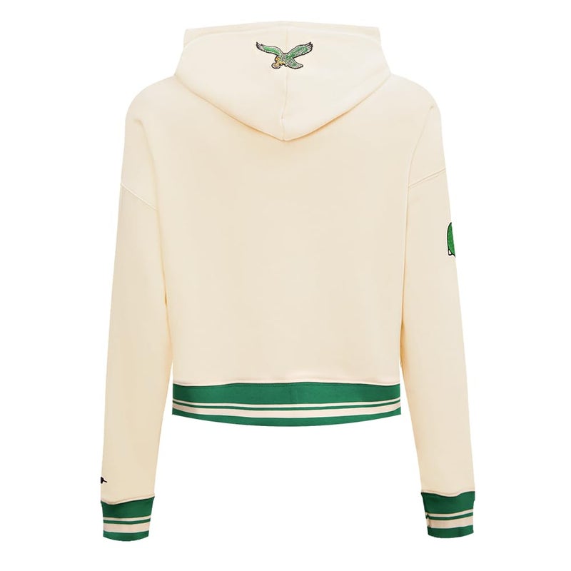 Pro Standard Womens NFL Philadelphia Eagles Retro Classics Cropped Pullover Hoodie Eggshell/Kelly Green XS - Image 4