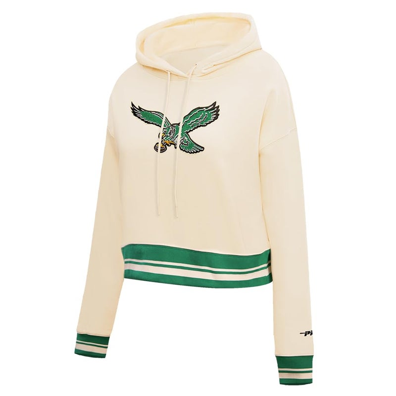 Pro Standard Womens NFL Philadelphia Eagles Retro Classics Cropped Pullover Hoodie Eggshell/Kelly Green XS - Image 2