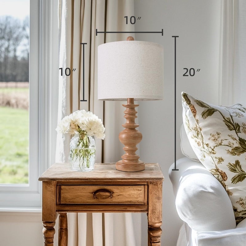 BOBOMOMO 20" Rustic Bedside Lamps Set of 2- Vintage Resin Table Lamps for Nightstands with Linen Shades, Farmhouse Lamps for Living Room, Bedroom, and Hallway (Light Brown) - Ideal for Compact Spaces - Image 2