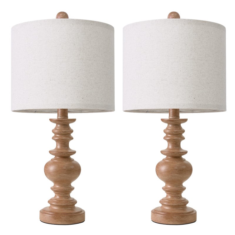BOBOMOMO 20" Rustic Bedside Lamps Set of 2- Vintage Resin Table Lamps for Nightstands with Linen Shades, Farmhouse Lamps for Living Room, Bedroom, and Hallway (Light Brown) - Ideal for Compact Spaces - Image 4