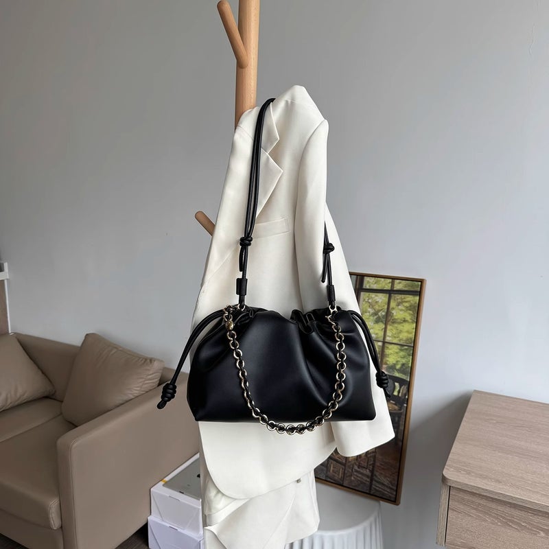 Yang Mi'S Same Style Drawstring Lucky Bag Genuine Leather Women'S Bag New Pleated Cowhide Cloud Bag Fashionable Versatile Chain Bag - Image 3