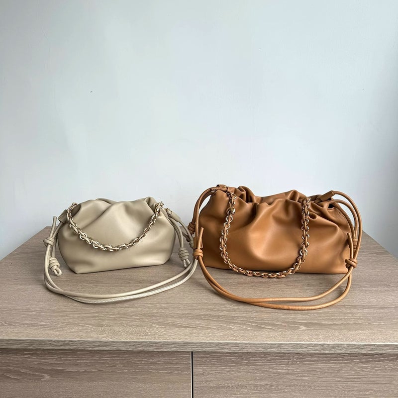 Yang Mi'S Same Style Drawstring Lucky Bag Genuine Leather Women'S Bag New Pleated Cowhide Cloud Bag Fashionable Versatile Chain Bag - Image 5
