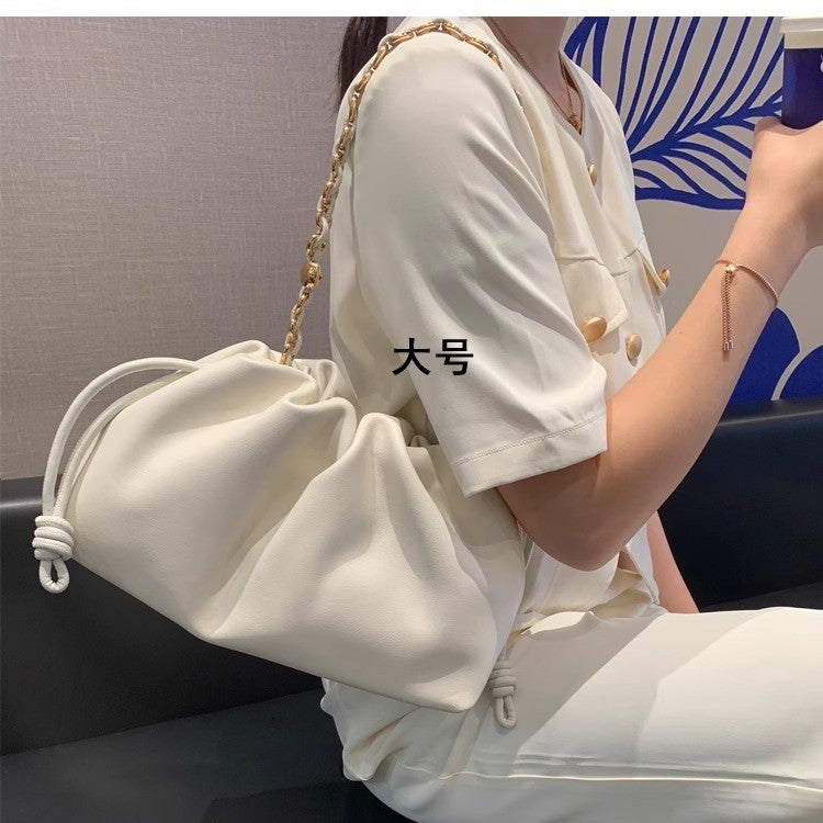 Yang Mi'S Same Style Drawstring Lucky Bag Genuine Leather Women'S Bag New Pleated Cowhide Cloud Bag Fashionable Versatile Chain Bag - Image 2