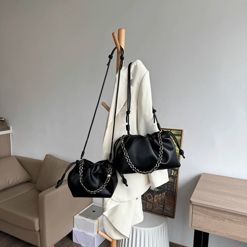 Yang Mi'S Same Style Drawstring Lucky Bag Genuine Leather Women'S Bag New Pleated Cowhide Cloud Bag Fashionable Versatile Chain Bag - Image 4
