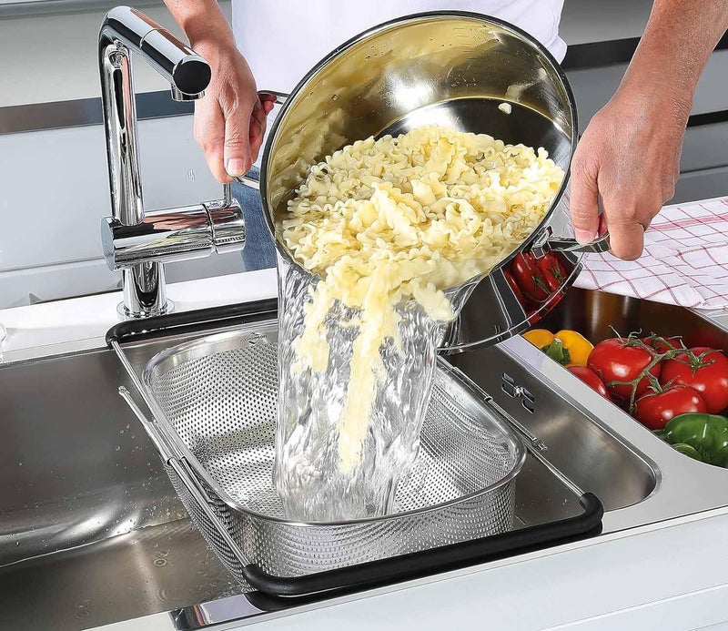 TGOPIT Food Strainer Colander Fruit Basket Pasta Strainer Vegetable Strainer Kitchen Sieve Washing Bowl Oval Strainer Basket with Rubber Grip Handle Colander - Image 3