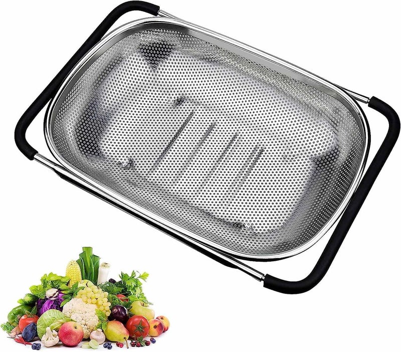 TGOPIT Food Strainer Colander Fruit Basket Pasta Strainer Vegetable Strainer Kitchen Sieve Washing Bowl Oval Strainer Basket with Rubber Grip Handle Colander - Image 1