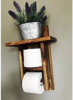 VM DECOR VM DECOR Wooden Toilet Paper Holder in Bathroom Toilet Paper roll Holder 1 Toilet Paper roll Hanger Wooden Brown Wall Toilet Roll Holder Rustic Solid Wood Paper Holder  - Image 3