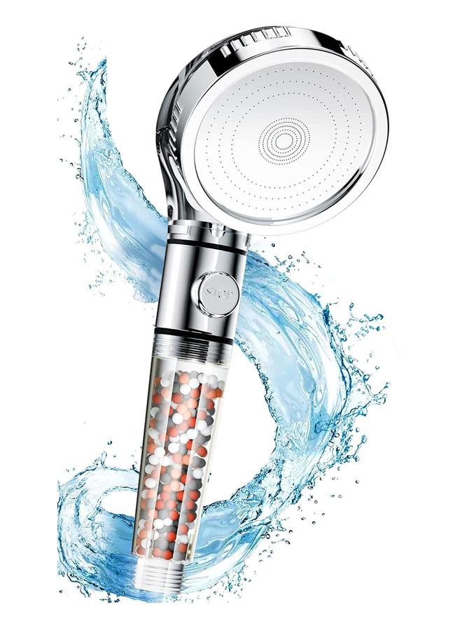 HOMESTAR High Pressure Filtered Shower Head For Hard Water And Filtering Impurities Hand Held With Filter Balls Hose Holder Ptfe Tape Dry Skin Body Spa, Silver  - Image 1