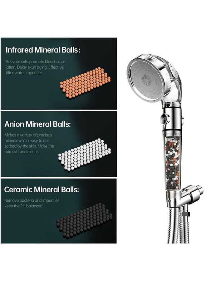 HOMESTAR High Pressure Filtered Shower Head For Hard Water And Filtering Impurities Hand Held With Filter Balls Hose Holder Ptfe Tape Dry Skin Body Spa, Silver  - Image 3