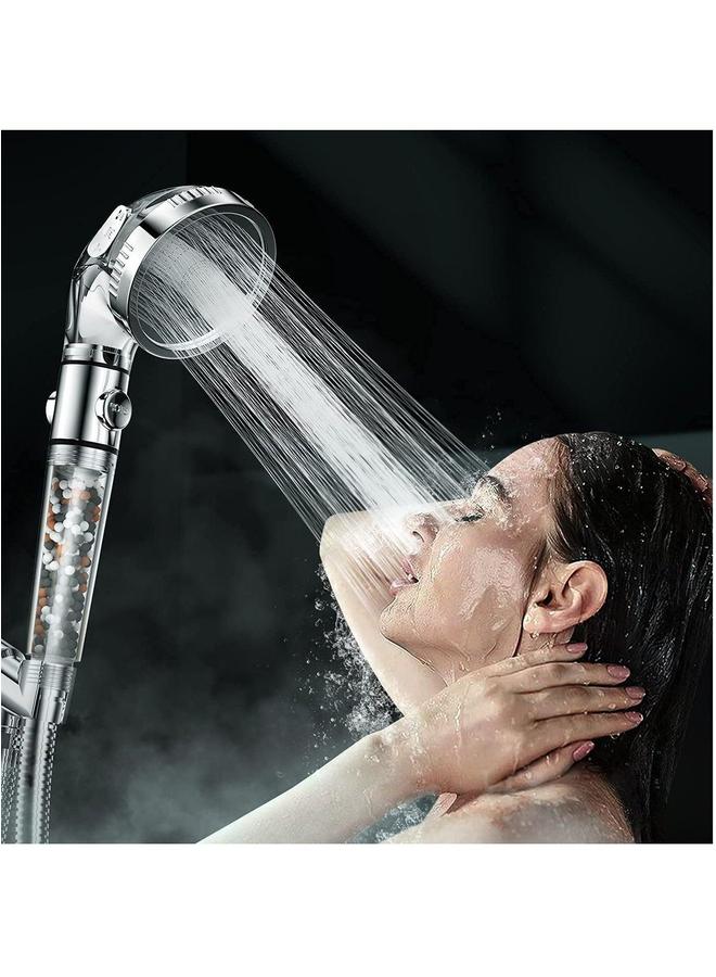 HOMESTAR High Pressure Filtered Shower Head For Hard Water And Filtering Impurities Hand Held With Filter Balls Hose Holder Ptfe Tape Dry Skin Body Spa, Silver  - Image 2