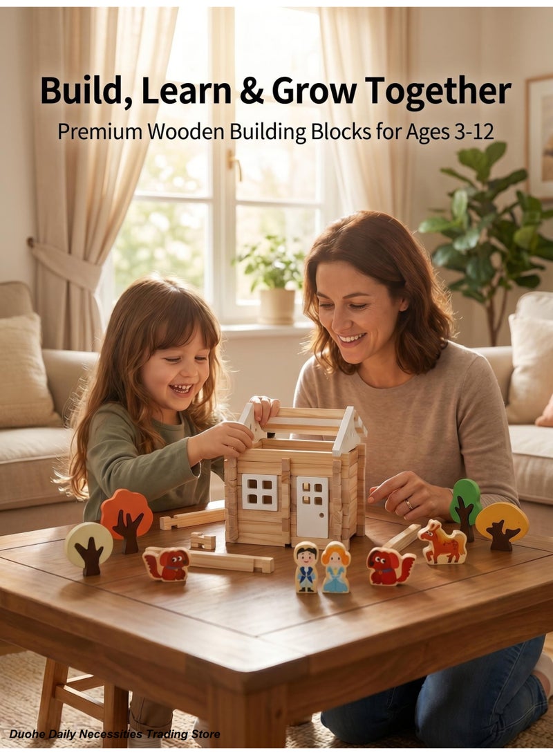 Luban Mortise and Tenon Building Blocks, 75 Pcs Wooden Construction Toy, Educational STEM House Building Kit for Kids Ages 3-12 - Image 2