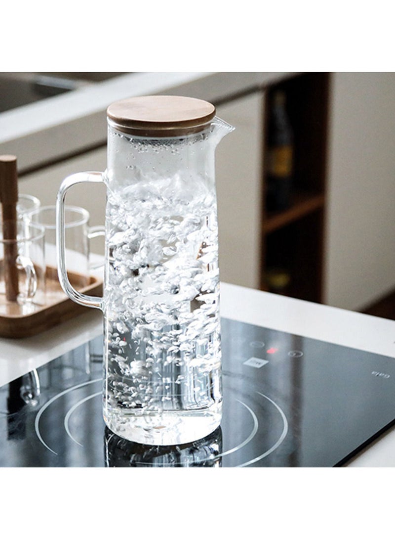 MIBRU Cold Drinks Juice Glass Jug Wood Lid 1500ml Glass Pitcher with Lid Hot and Cold Water Jug, Juice and Iced Tea Beverage Carafe Handmade Water Jug for Water Ice Lemon Tea - Image 5