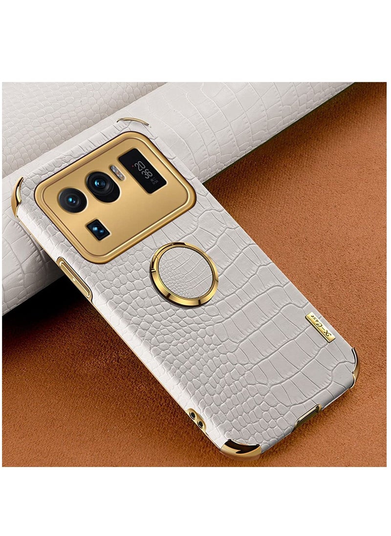 Y&D Grandcaser Case for Mi 11 Ultra Ultra-thin Soft TPU Crocodile Leather Shockproof Bumper With Ring Bracket Protective Cover Xiaomi 6.81" -White  - Image 1