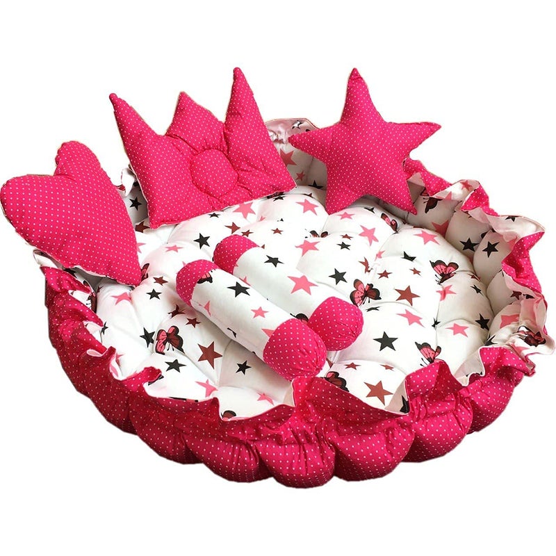LIBAH LIBAH New Born Baby's Comfortable Round Tub Bed, Reversible Baby Bedding Sets Cum Mattress with 5 Multi Shape Pillows(Multicolor, 1 Set) - Image 5