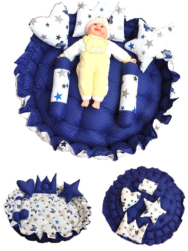 LIBAH LIBAH New Born Baby's Comfortable Round Tub Bed, Reversible Baby Bedding Sets Cum Mattress with 5 Multi Shape Pillows(Multicolor, 1 Set) - Image 4