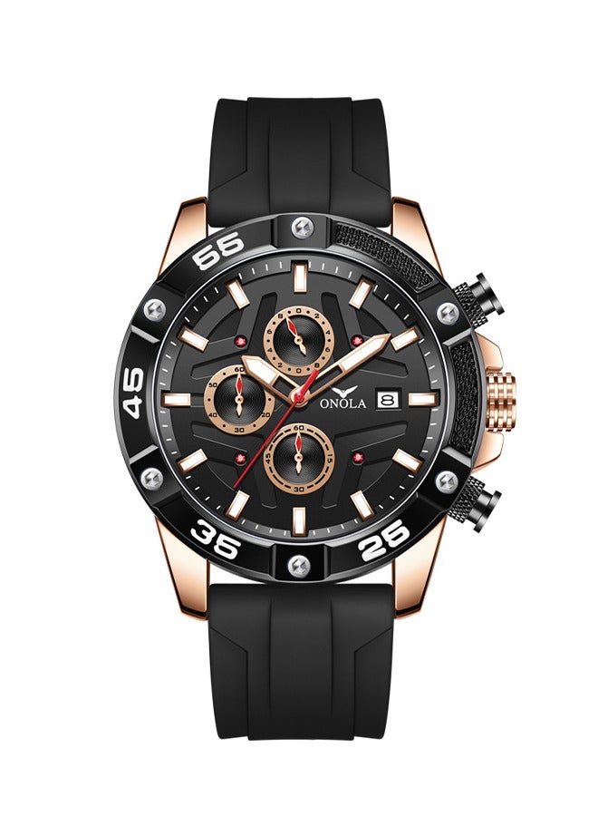 ONOLA ​​ONOLA Men's Rose Black Quartz Watch - Waterproof Silicone Strap, 30M Water Resistance, Modern Minimalist Style, Ideal for Daily Commute, Business Casual & Social Occasions​​ - Image 1