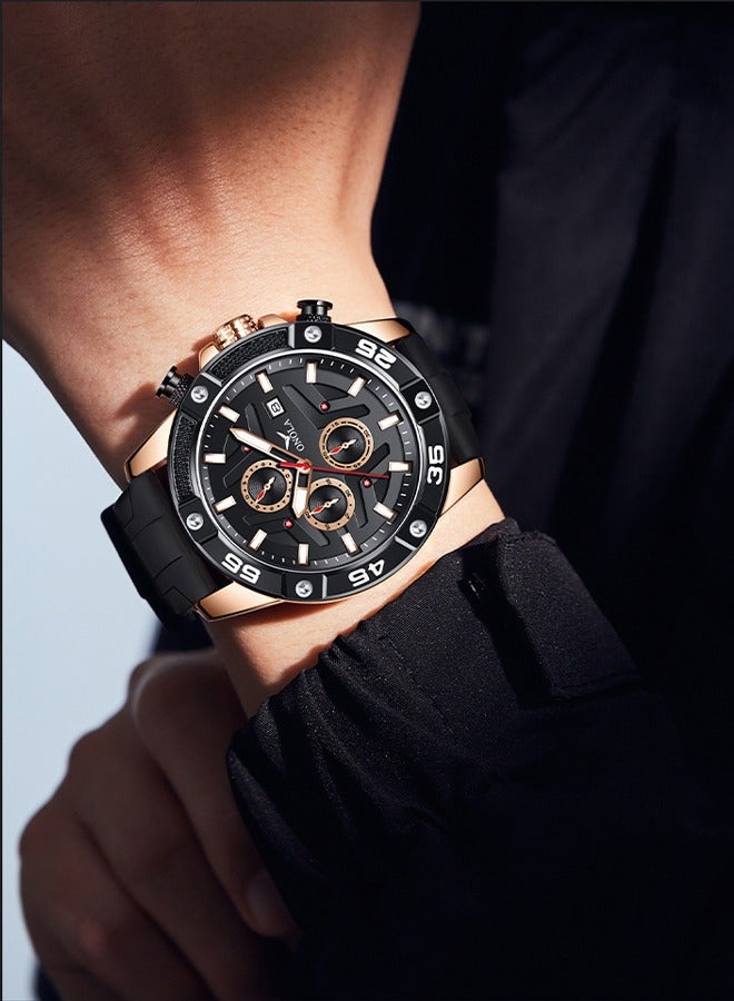 ONOLA ​​ONOLA Men's Rose Black Quartz Watch - Waterproof Silicone Strap, 30M Water Resistance, Modern Minimalist Style, Ideal for Daily Commute, Business Casual & Social Occasions​​ - Image 4