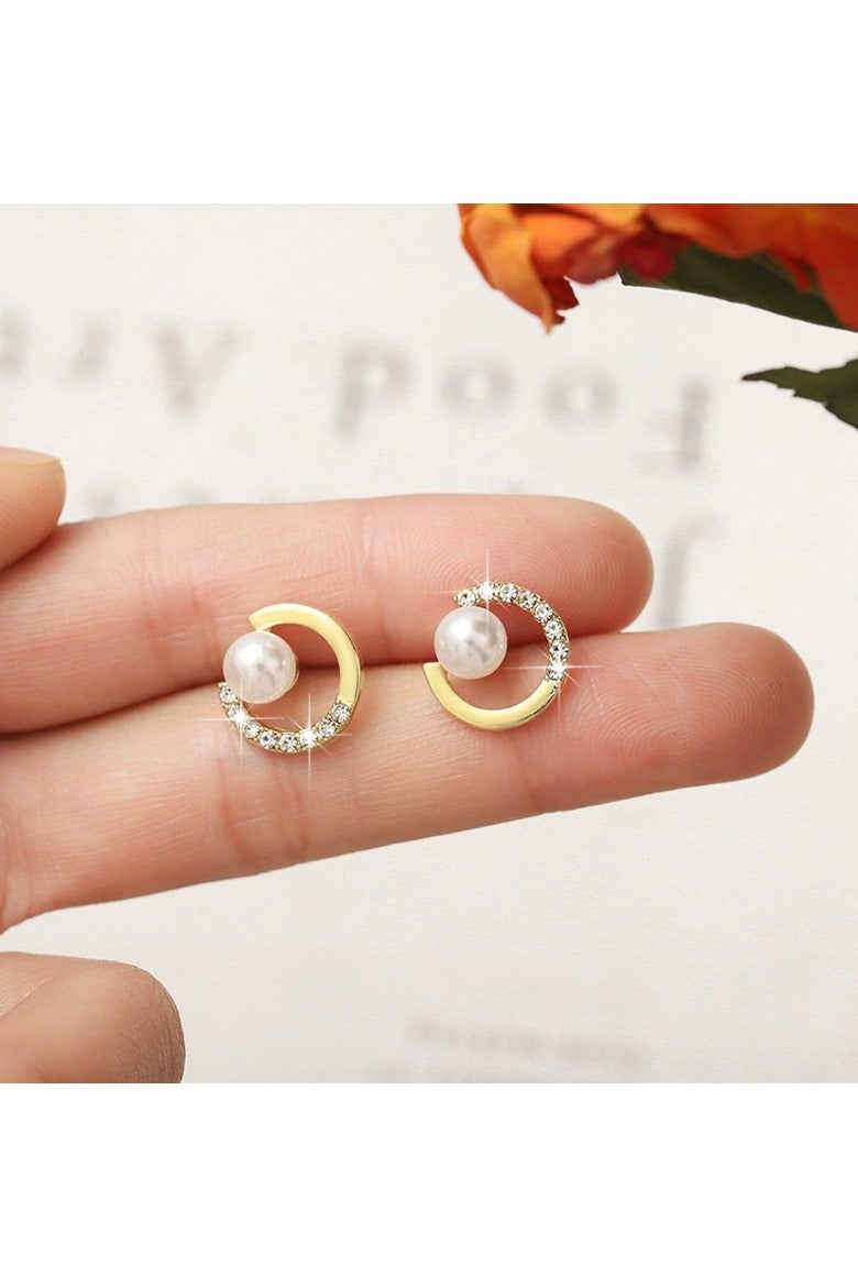 Goolsky Elegant Zircon & Pearl Stud Earrings for Women | Minimalist Round Hoop Design | Chic Office & Everyday Jewelry  - Image 3