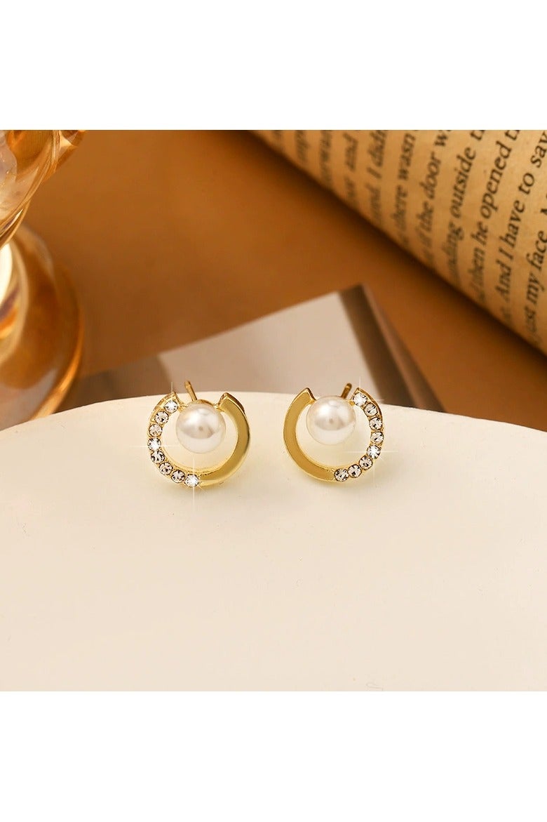 Goolsky Elegant Zircon & Pearl Stud Earrings for Women | Minimalist Round Hoop Design | Chic Office & Everyday Jewelry  - Image 4